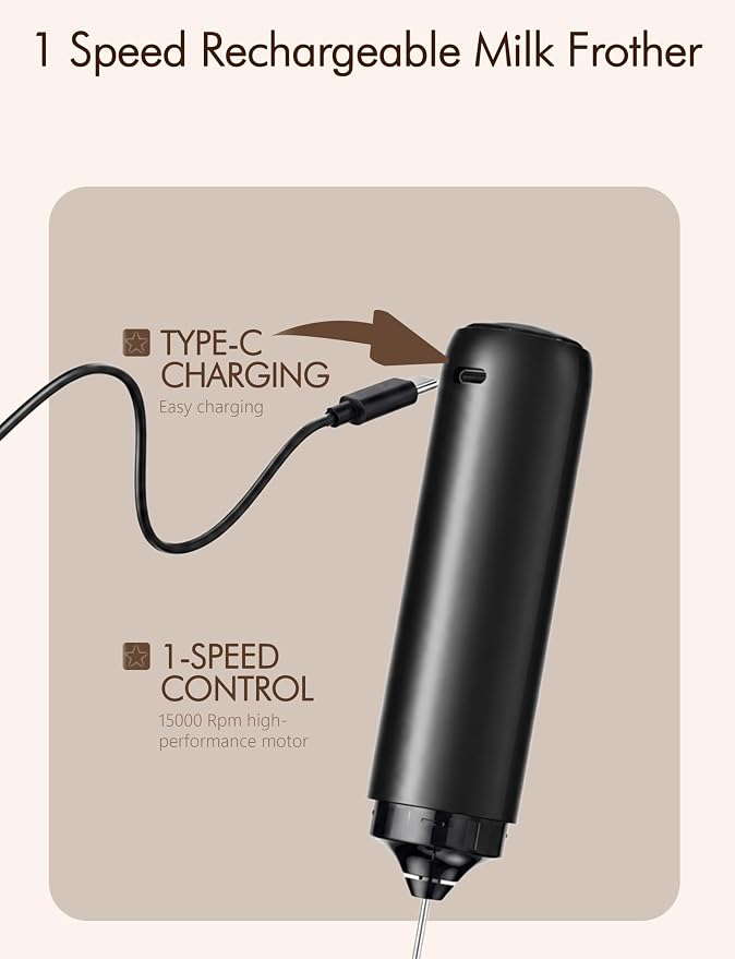 Rechargeable Milk Frother Hanheld, Frother Wand Drink Mixer Handheld Coffee Stirrers Electric Frother for Coffee Mixer Wand -Black