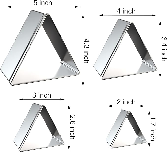 Equilateral Triangle Cookie Cutter Set Large - 5 Inch, 4 Inch, 3 Inch, 2 Inch - Geometric Frame Plaque Cookie Cutters Shapes Molds - Stainless Steel