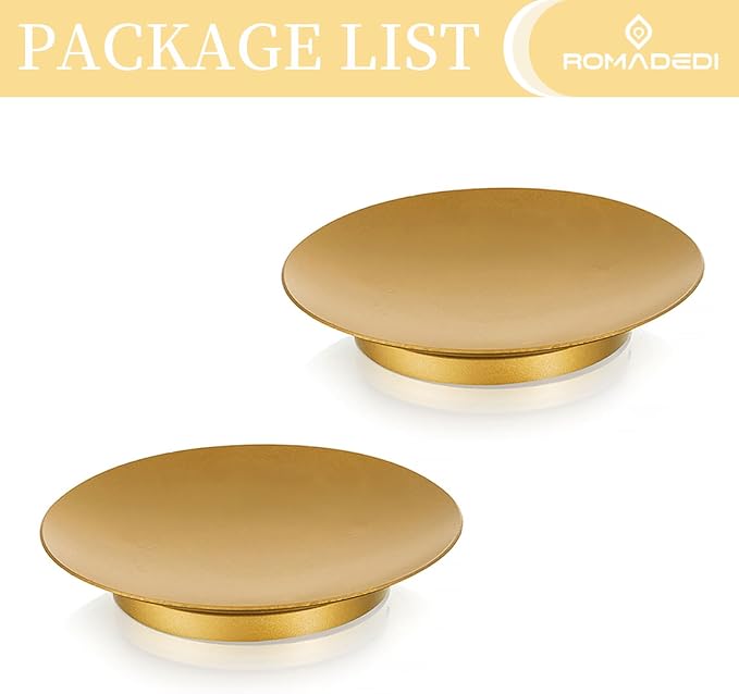 Romadedi Iron Plate Candle Holder - Gold Candle Holders for Pillar Candles, Set of 2 Small Candle Tray Pillar Candle Holder Plate Metal Candle Stand for Coffee Table Decor, Wedding, Party, Home Decor