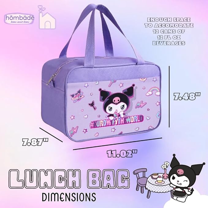 Lunch Bag Cooler Tote Large Insulated Kawaii Leak Proof Food Portable Waterproof Reusable Anime for Work Picnic Travel (Purpleromi)