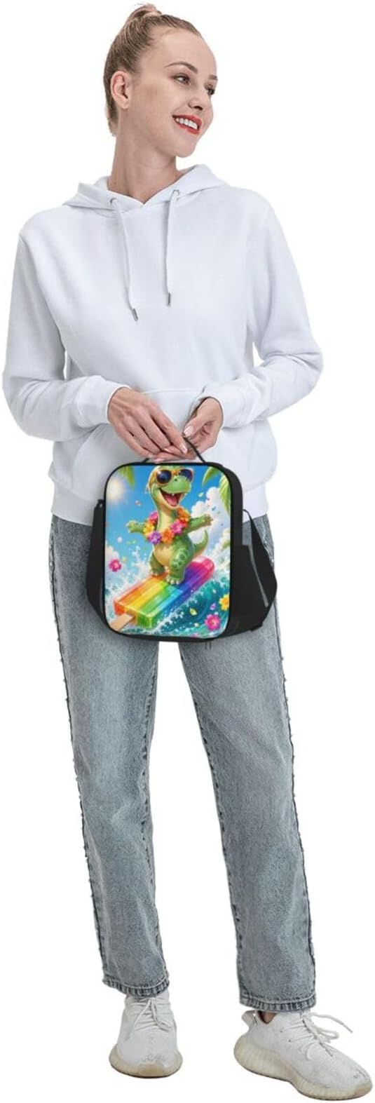 Dinosaur Cartoon Lunch Bag for Adults Women Men Portable Insulated Lunch Box Tote Adjustable Shoulder Strap Lightweight Reusable Thermal Meal Tote for Picnic Work