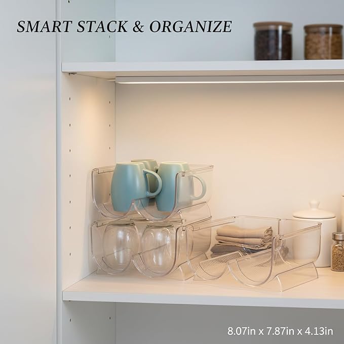 Stackable Cup Organizer Bin, Clear PP Plastic Vertical Storage Container for Kitchen Cabinet and Pantry (1 PC)