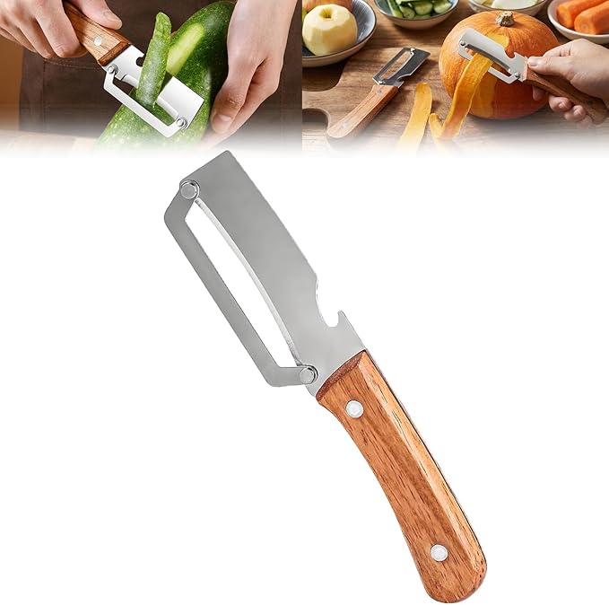 Vegetable Peeler, Multifunctional Stainless Steel Peeler with Wooden Handle, Zero Snag Fruit & Potato Peeler, 2-in-1 Peeler with Bottle Opener, Kitchen Peeling Tool (1)