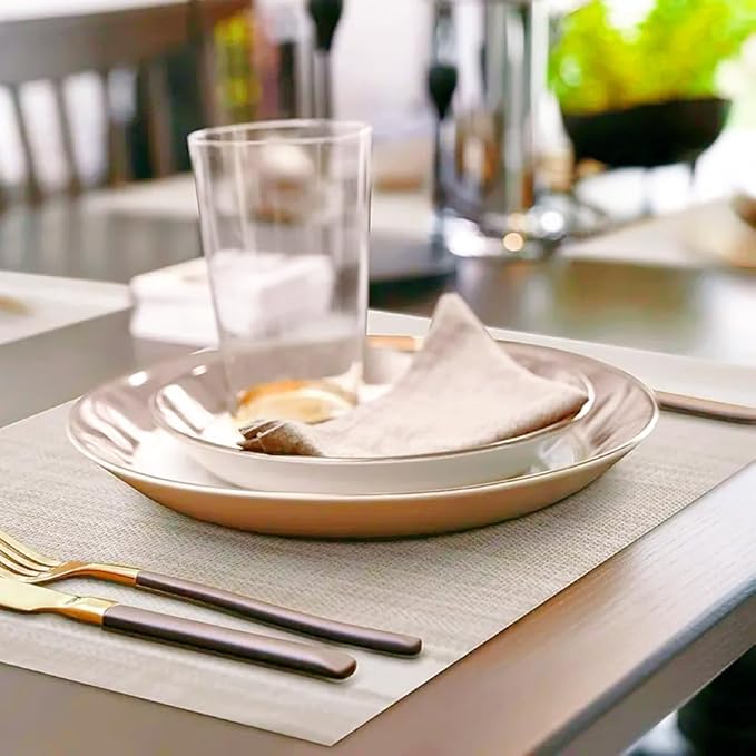Placemats, Placemats for Dining Table Set of 6, Kitchen Table Mats Heat-Resistant Non-Slip Washable PVC Woven Vinyl Place Mats for Dining Room Table Decoration (Pack of 6, Beige)
