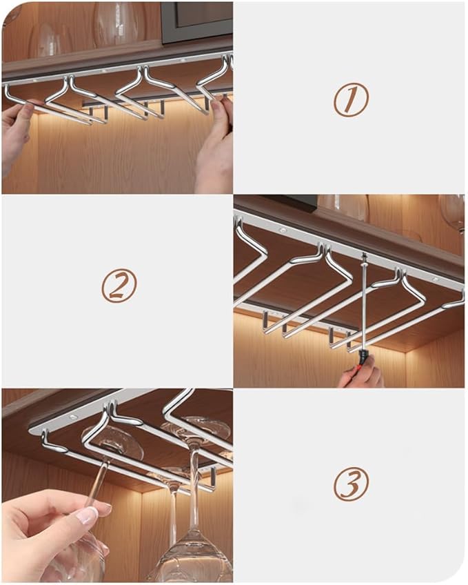 CAKERS Under Cabinet Hanging Stemware Display Rack|304 Stainless Steel Wine Glass Holder|Wine Glass Storage Organizer Hanger,1 Rows,50cm(19.6in)
