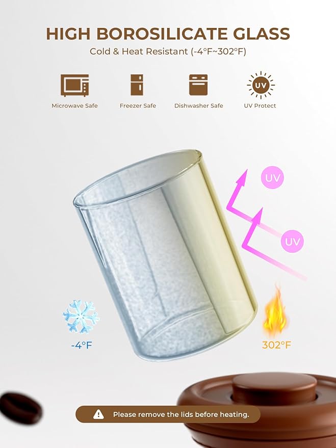 Airtight Coffee Bean Storage Canister – 7 oz Borosilicate Pantry Container with Pop Lid, UV-Blocking Glass & Non-Wood Easy-Clean Cap for Beans, Tea, Sugar, Spices, Snacks & More