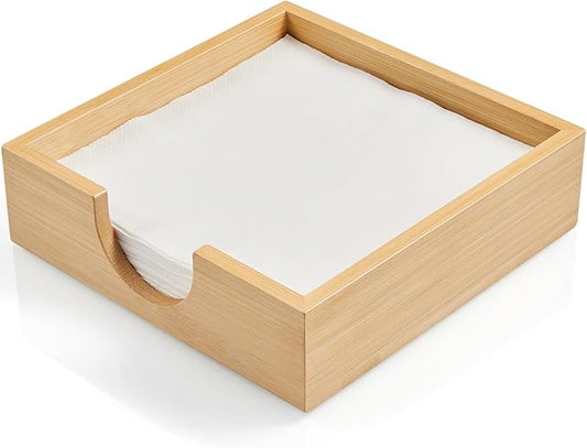 Bamboo Napkin Holder for Table, Napkins Holders For Paper Napkins, Flat Napkin Holder for Luncheon, Napkin Holders for Kitchen Dinner Table Decor, Napkin Dispenser for Indoor & Outdoor Use