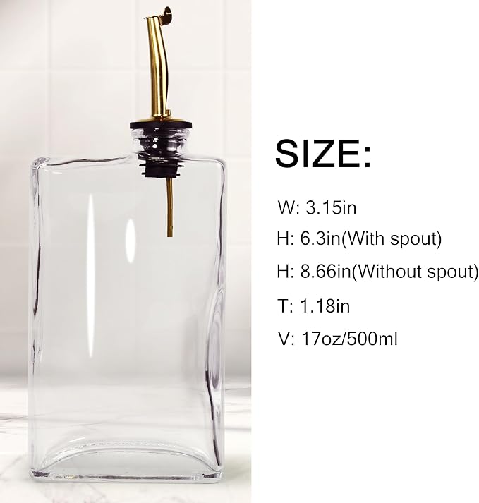sweet grain Olive Oil Dispenser Bottle for Kitchen(4 Pack) - 17oz/500ml Oil And Vinegar Dispenser with 36 Labels and Silicone Funnel, Glass Soy Sauce Dispenser - Gold