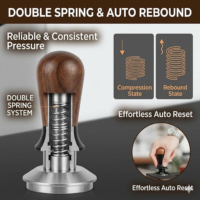 51mm Espresso Tamper, Spring Loaded Coffee Tamper with Stainless Steel Ripple Base, Auto-Leveling Calibrated Tamper Tool for 51mm Portafilter, Barista Espresso Accessories, normcore tamper