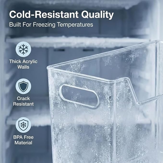Crystal Clear Freezer Storage Bins, Clear Plastic Storage Bins for Pantry Organizers and Storage, Kitchen Stackable Containers with Handle for Refrigerator, Fridge, Cabinet (2, L)