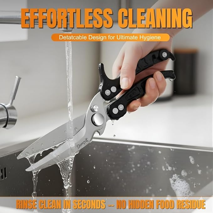 Poultry Shears Heavy Duty Professional, Kitchen Shears for Poultry,Turkey, Chicken & Bone Cutting, Multi-purpose kitchen Scissors Spring-Loaded, Dishwasher Safe, Meat Shear with Non-Slip Handle, Black