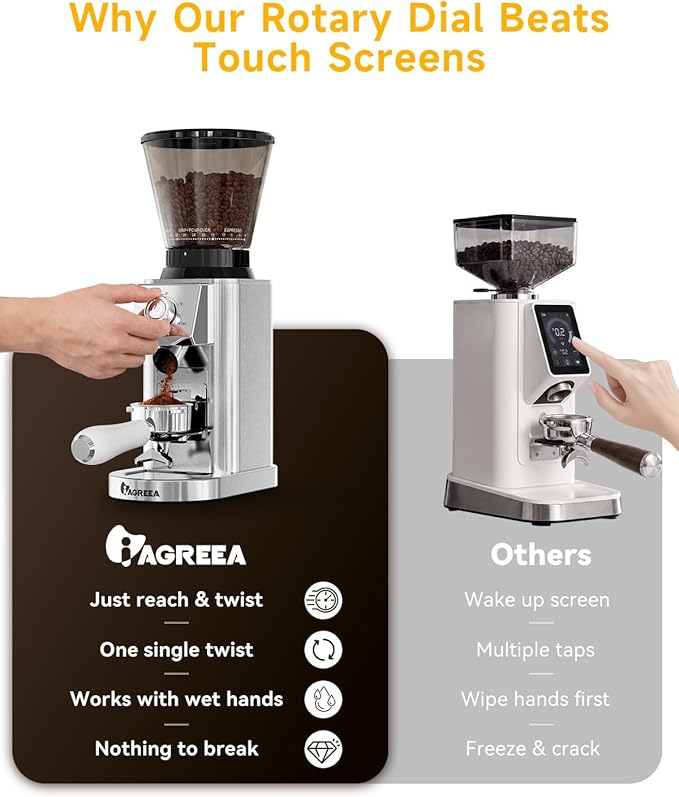 IAGREEA Conical Burr Coffee Grinder, 48 Grind Settings, 450RPM Low-Speed Anti-Static, Precision Timer, Portafilter Holder for Espresso, Drip, French Press, Cold Brew, Stainless Steel