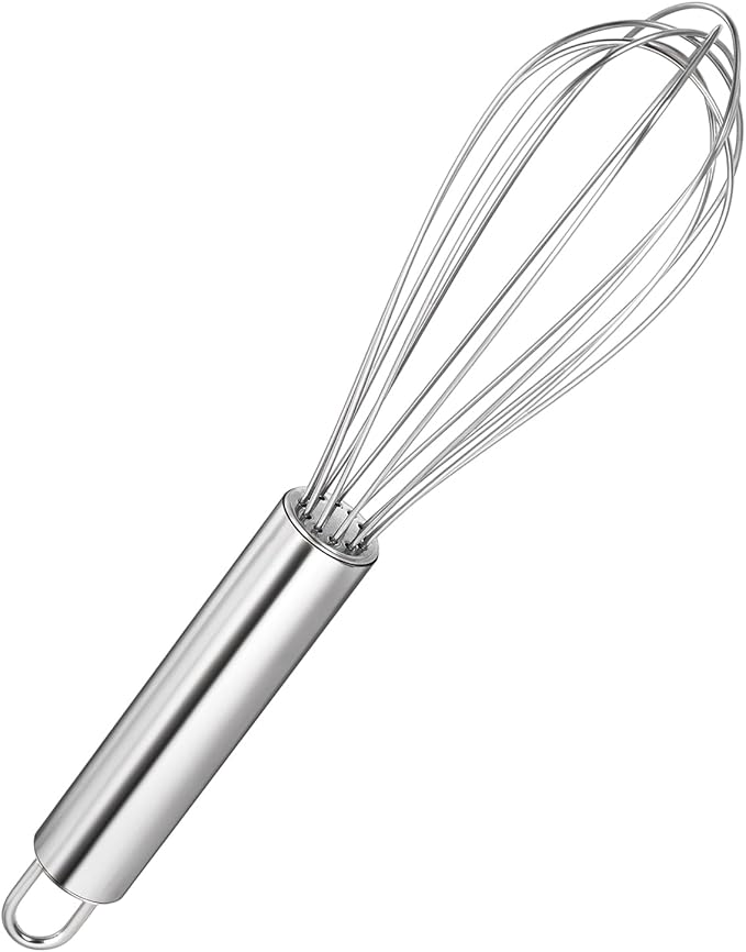 Ptwola Stainless Steel Whisk Professional Whisk for Kitchen Cooking Ergonomic Handle Dishwasher Safe Perfect for Blending, Whisking, Baking, Beating (8 inches Silver)