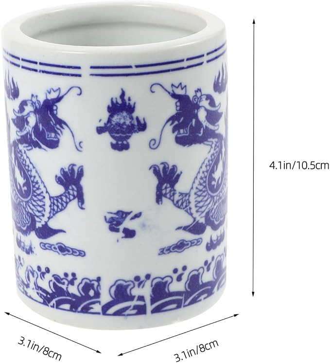 Cabilock Ceramic Utensil Holder with Blue and Design Compact Chopsticks and Spoon Storage Bucket Kitchen Countertop Organizer 4.13 X 3.15 X 3.15 Inches