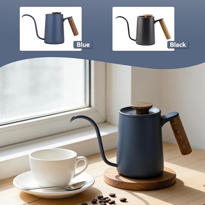 Gooseneck Coffee Kettle, 20oz Small Pour Over Coffee Kettle Stainless Steel Pour Over Drip Pot Stovetop Gooseneck Kettle 600ml Tea Pot with Long Narrow Spout for Tea Coffee (Blue)