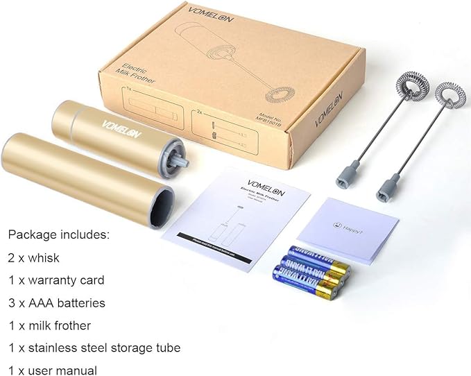 Electric Milk Frother Handheld,Travel Coffee Drink Mixer Batteries Included, 304 Stainless Steel Whisk for latte Cappuccino,Bulletproof Coffee Hot Chocolate,Egg-Beige