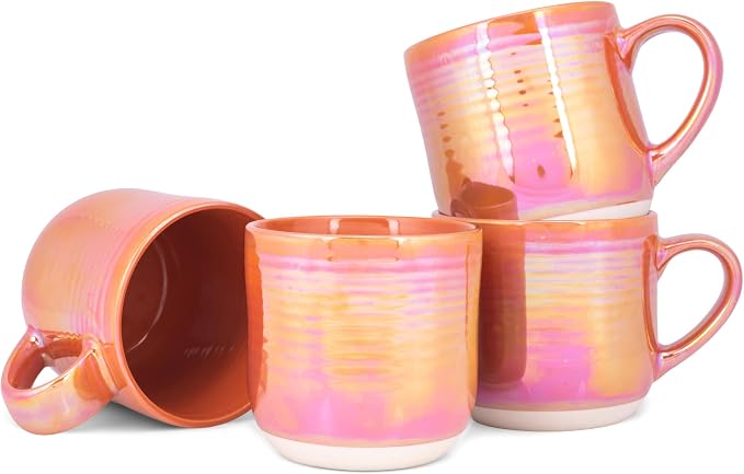 Elanze Designs Glossy Reactive Glaze Large 17 Fluid Ounce Everyday Kitchen Food Grade Ceramic Stoneware Coffee Mug Cup with Comfort Curved Handles, Set of 4, Burnt Orange