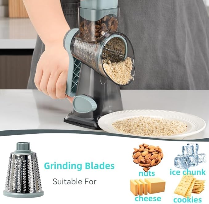 GYH&GXR Rotary Cheese Grater with Handle Vegetable Cheese Shredder Slicer for Kitchen 3 Changeable Blades for Cheese Potato Zucchini Nuts Chocolate