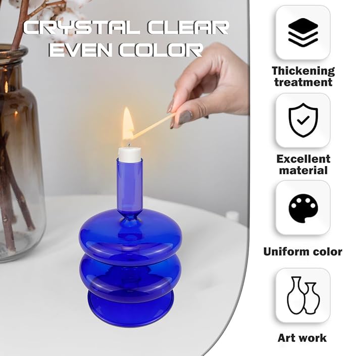 Glass Candle Holder for Taper Candles,Clear Decorative Candle Sticks Holders for Wedding Valentines Day Birthday Party Centerpiece (Dark Blue)