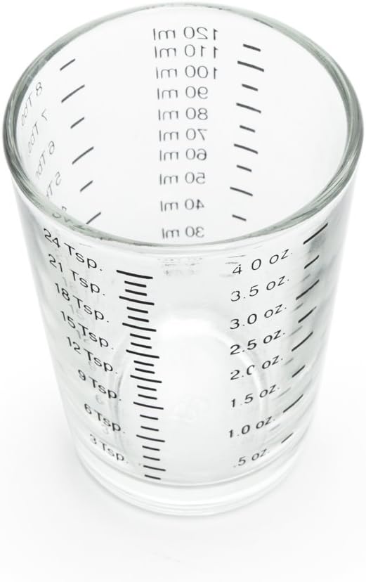 Fox Run Mini Multi-Purpose Liquid and Dry Measuring Shot Glass, Set of 2, 4-Ounce Cups, Clear, Small