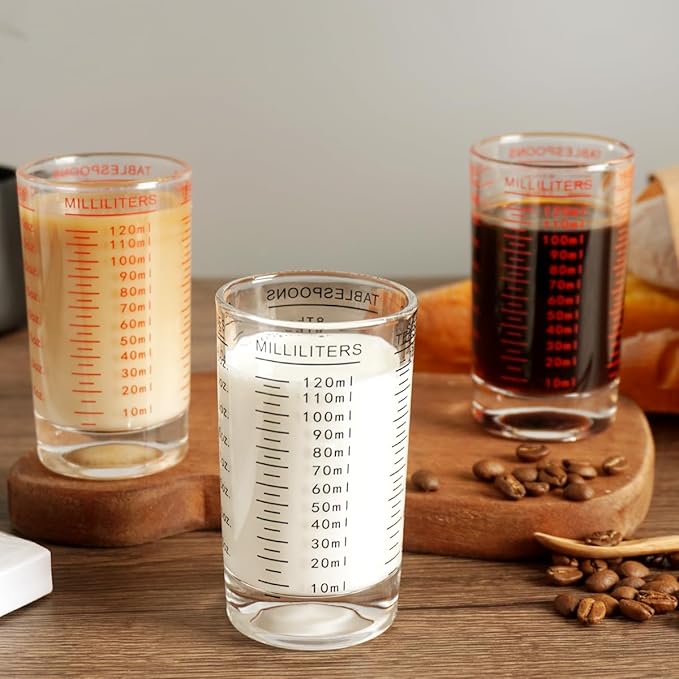 BCnmviku Measuring Cup Shot Glass 4 Ounce/120ML Liquid Heavy High Espresso Glass Cup Black Line (1, Red)