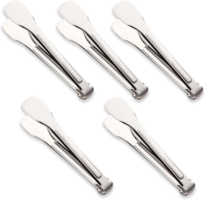 Premium Stainless Steel 9-Inch Kitchen Tong For Cooking Utensils Kitchen Salad Tongs Grilling Barbeque Tongs - Set of 5