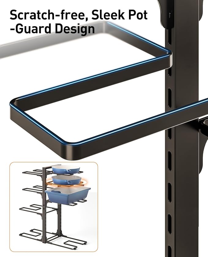 ORDORA Pots and Pans Organizer under Cabinet, 20.8" Height Heavy Duty 120LBS Pots Pans Organizer Rack for Cabinet 8-Tier Adjustable for Big Stockpots, Dutch Oven, Cast-iron Pan, Heavy Cookware, Bronze