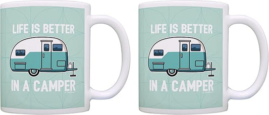 ThisWear RV Camper Gifts Life is Better in a Camper Camping Gifts Vintage Camper Accessories Gift 2 Pack 11oz Ceramic Coffee Mug Set