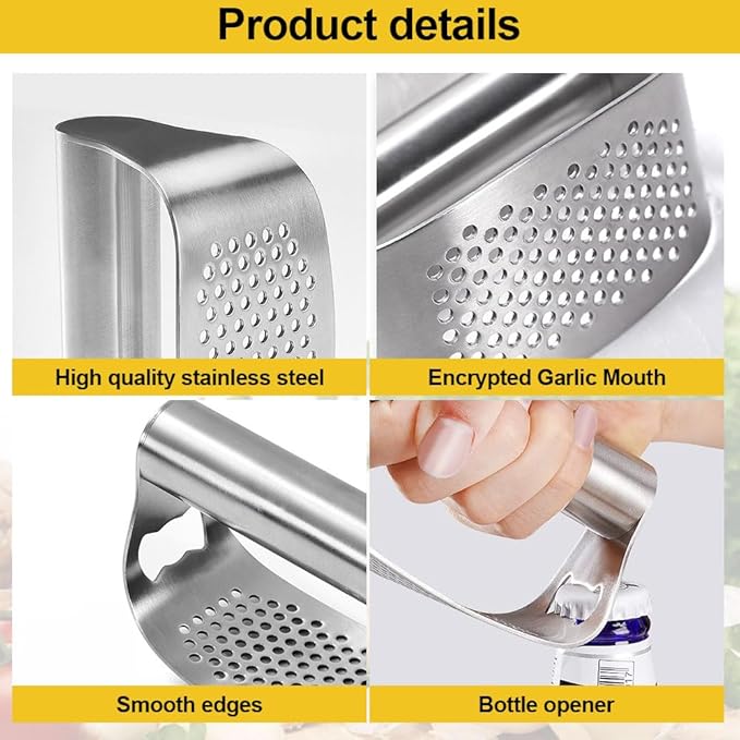 Garlic Press Garlic Presser,2026 Stainless Steel Garlic Presser Bottle Opener Mincer Crusher with Peeler and Cleaning Brush,Multifunctional Kitchen Gadget Garlic Mincer for Woman (B/1PCS)