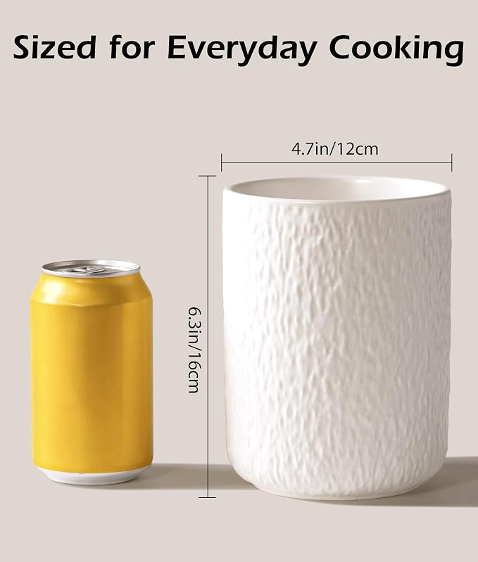 Kitchen Utensil Holder for Countertop, Ceramic Utensil Crock with Ripple Texture, Heavyweight White Kitchen Organizer for Spatulas, Spoons & Cooking Tools, Modern Minimalist Counter Decor