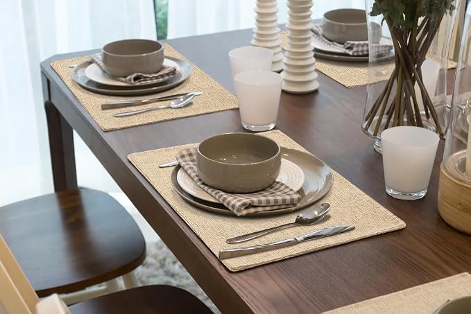 homing Faux Cotton Linen Placemats Set of 6, Cloth Washable Farmhouse Dining Table Mats for Indoors & Outdoors, Easy to Clean, Linen, 13 x 19 Inch