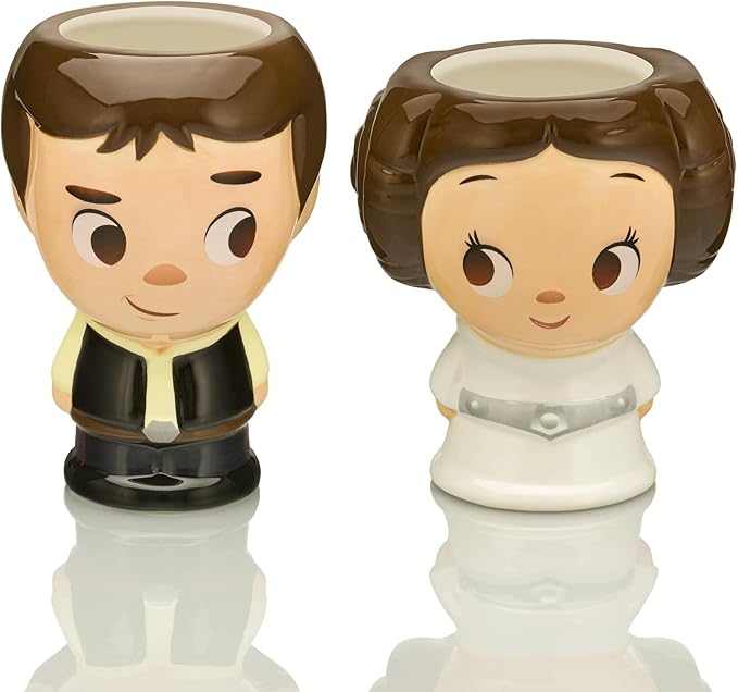 Cupful of Cute Star Wars Han Solo and Princess Leia 16-Ounce Ceramic Mugs, Set of 2 | Tumbler Cocktail Glasses For Home Barware Set | Coffee Cups For Espresso, Lattes | Romantic Gifts and Collectibles
