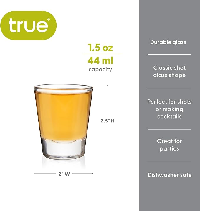 True Classic Shot Glass, Plain Shot Glasses Perfect for Tequila and Whiskey, Reusable Measuring Shot Glass, Set of 1, 1.5 oz.