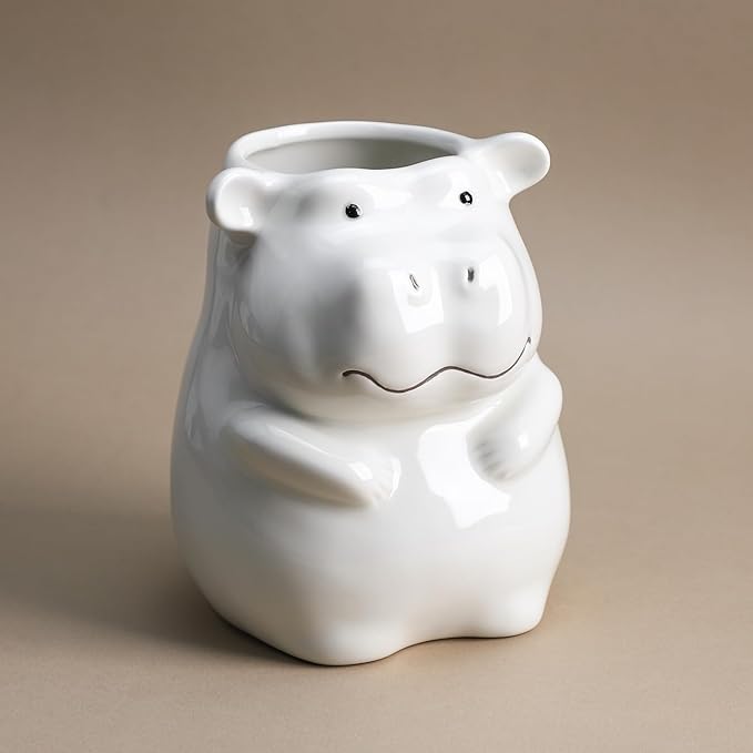 Ceramic Cartoon Animal Pattern Kitchen Utensil Holder, Large Cooking Utensil Crocks for Kitchen Countertop, Cartoon Style Utensil Organizer - Hippo