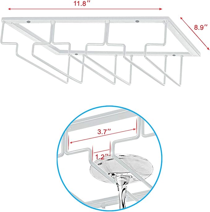 MOCOUM Wine Glasses Rack Under Cabinet Stemware Rack, Wine Glass Hanger Rack Wire Wine Glass Holder Storage Hanger for Cabinet Kitchen Bar (White, 3 Rows 2 Pack)