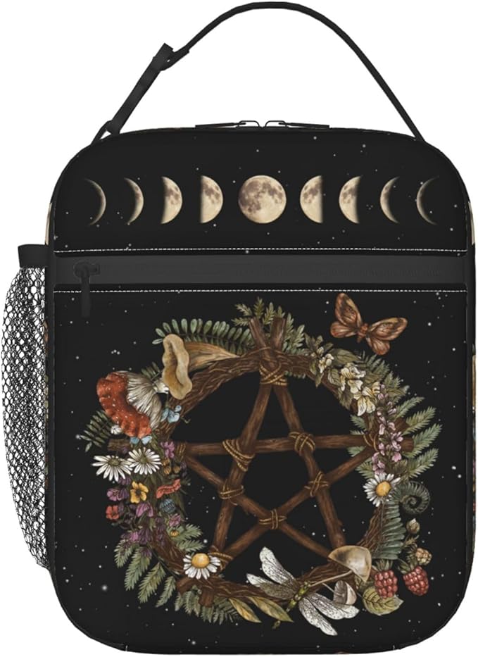 Gianlaima Wicca Moon Phase Witchy Star Magic Mushroom Insulated Lunch Box For Women And Man, Portable Lunch Bags Reusable Cooler Tote For Office Work Travel Picnic Camping Beach