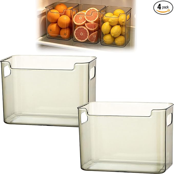 Crystal Clear Stackable Storage Bins, Versatile Organizer for Refrigerator, Freezer and Pantry, Practical Kitchen Container for Storing Meat, Vegetables and Various Food Items (Green-M 2 pcs)