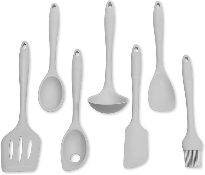 Chef Craft - Premium Silicone Kitchen Tools and Utensils Set, Non-Scratch, Withstands Temperatures up to 450°F, BPA-Free, 7 Piece Cooking Utensils Set, Gray