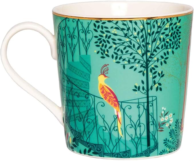 Sara Miller India Mugs, Set of 4 - 12oz Fine China Tea & Coffee Mugs with 22ct Gold Detailing - Collectible Drinkware Featuring Exotic Wildlife in Vibrant Jewel Tones - Great for Gifting