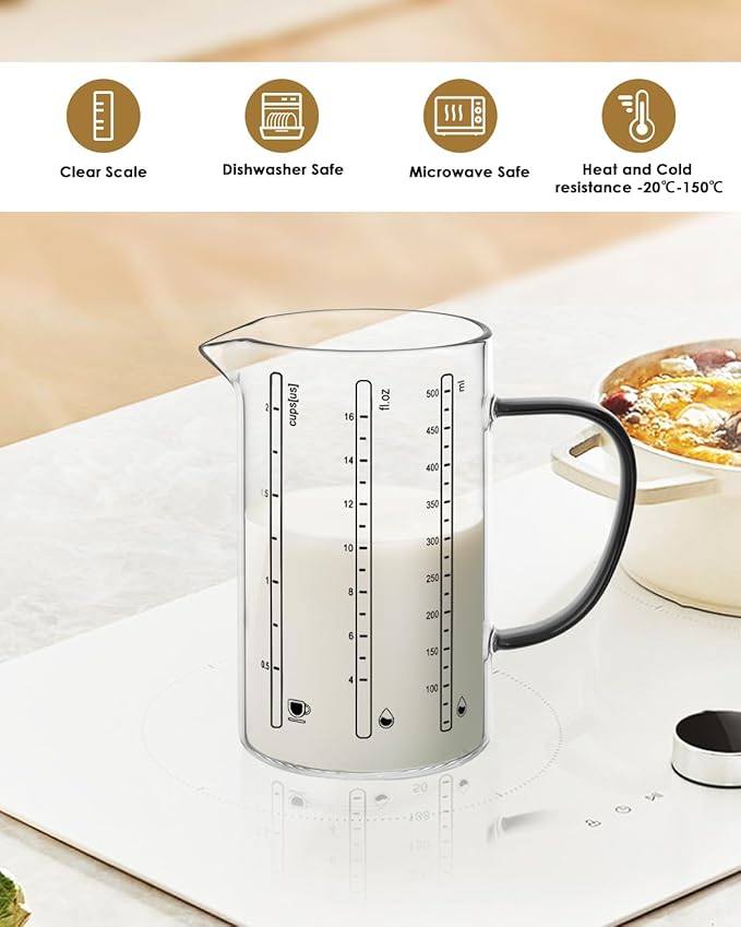 LIBWYS Glass Measuring Cup, 1000ml (32oz)+500ml (16oz) with Anti-slip Silicone Pad, Heat-resistant Borosilicate Glass Liquid Measuring Cup