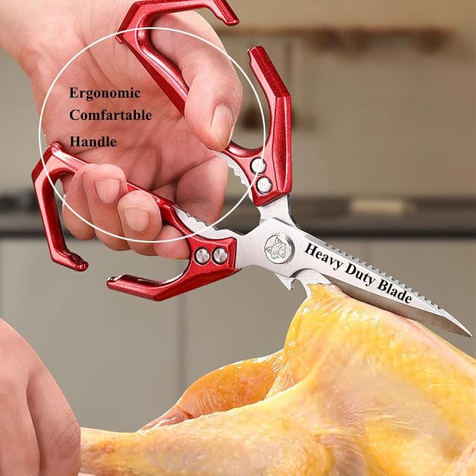 【Upgraded All-Metal Ergonomic 】Heavy Duty Kitchen Scissors All Purpose Cooking Shears for Food Poultry, Meat, Fish, Vegetables, Rust-Proof, Dishwasher Safe