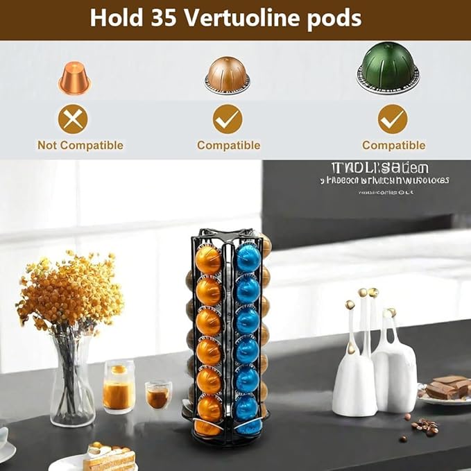 Miuly Coffee Capsule Holder For Nespresso Vertuoline, Coffee Capsule Stands Rotating Pod Rack holds 35 Nespresso Vertuo Pods, Black