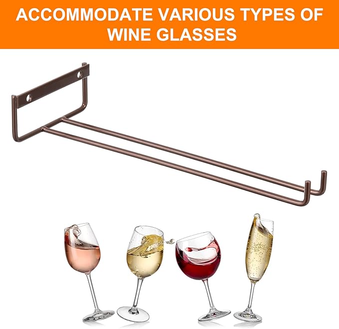 uxcell 4Pcs Wine Glass Rack, 11.02 Inch Iron Wine Glasses Rack Under Cabinet Stemware Rack - Wall Mountable Wine Glass Holder Storage Hanger for Bars Coffee Restaurants Kitchens, Bronze