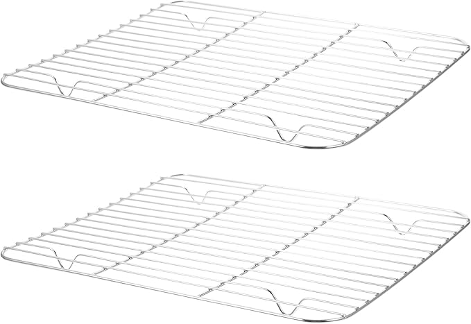 KALLORY 2pcs Stainless Steel Cooling and Baking Wire Racks 30x23cm Oven-safe Heavy Duty Sheet Pan Roasting Rack for Cookie and Bread Baking