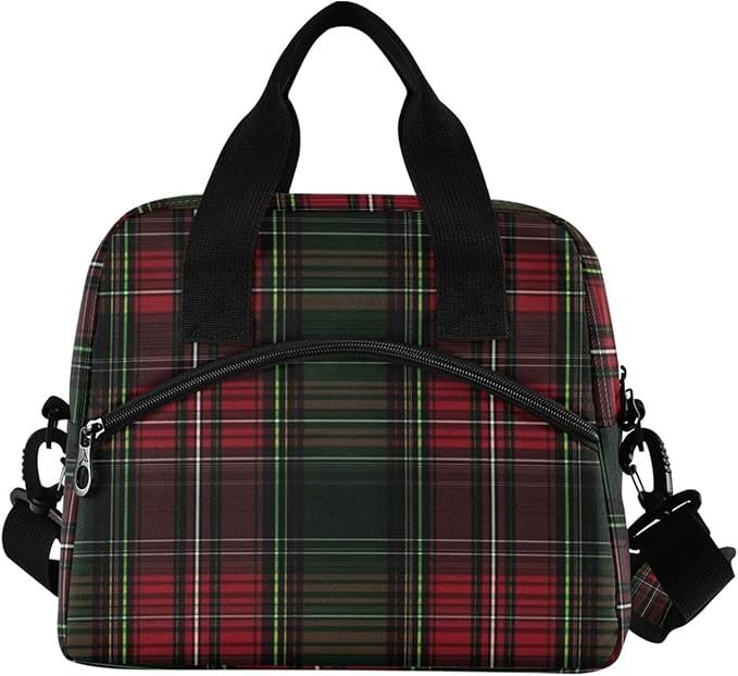 ALAZA Green and Red Tartan Plaid Insulated Lunch Bag Box Reusable Cooler Bags with Shoulder Strap for Women Men Adult Kids, 19-Can (12.5L)