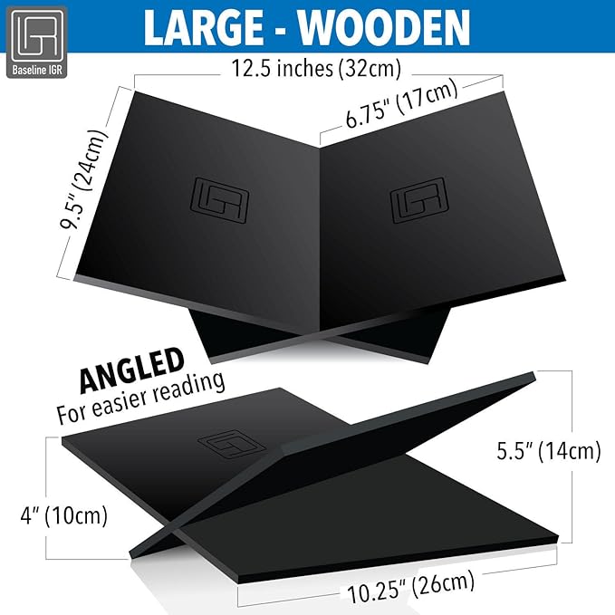 Strong Angled Modern Wood Book Stands for Display - Large Bookstand- 12.5" x 9.5" x 5.5" Wooden Bible Stand Display, Book Opener Holder