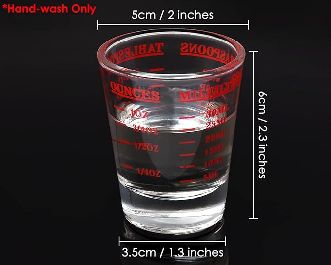 DS. DISTINCTIVE STYLE Shot Glasses Measuring Cup 2 Pieces Liquid Heavy Glass 30 Milliliter Scaled Measuring Glass for Liquid (Red, 30ml)