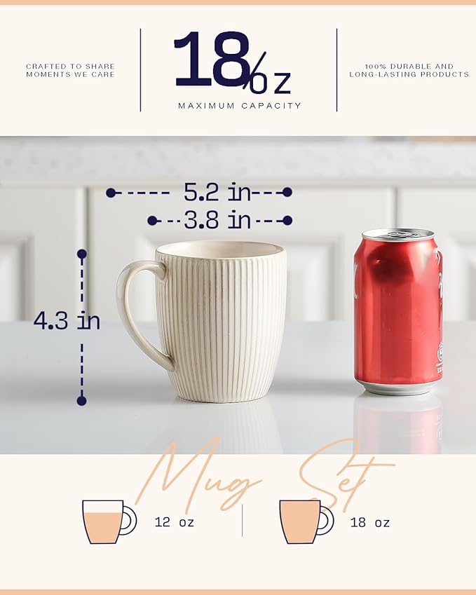 getstar Large Coffee Mugs 18 OZ Set of 4 with Big Handles, Ceramic Coffee Mug Microwave and Dishwasher Safe, Coffee Cups Ceramic