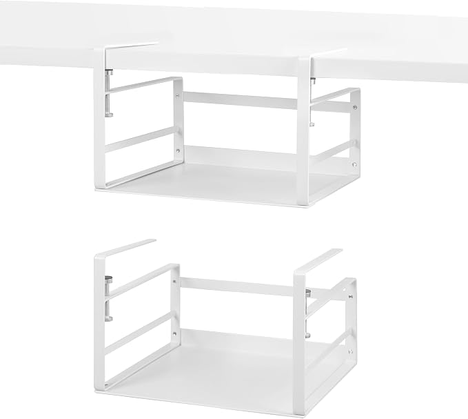 Nxconsu Under Shelf Basket Storage Organizer 2 Pack, Small 11" White | Heavy-Duty Metal Under Shelf Basket Holds 30 lbs, No-Drill Knob-Lock Storage Organizer for Kitchen Cabinet Pantry Cupboard