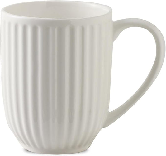 HASENSE 20 Oz Ceramic Coffee Mug with Handle, Modern Ribbed Design Tea Cup, Dishwasher & Microwave Safe, Ideal for Latte, Cocoa, Coffee & Holiday Gifts (Thanksgiving, Christmas), White
